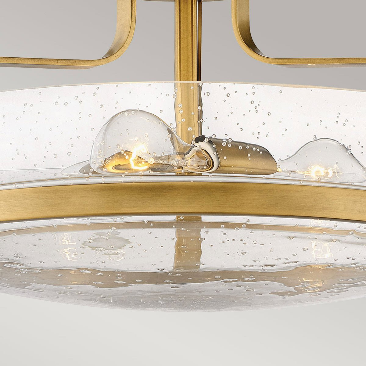 Harper Medium Semi Flush Light in Heritage Brass with Clear Seeded Glass Diffuser