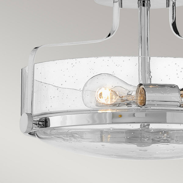Harper Small Semi Flush Light in Polished Chrome with Clear Seeded Glass Diffuser