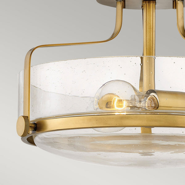 Harper Small Semi Flush Light in Heritage Brass with Clear Seeded Glass Diffuser