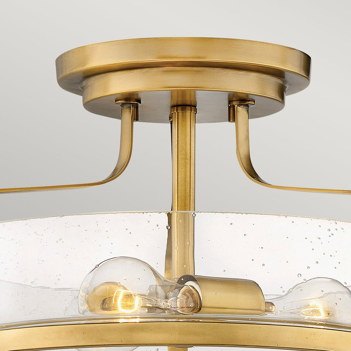 Harper Small Semi Flush Light in Heritage Brass with Clear Seeded Glass Diffuser