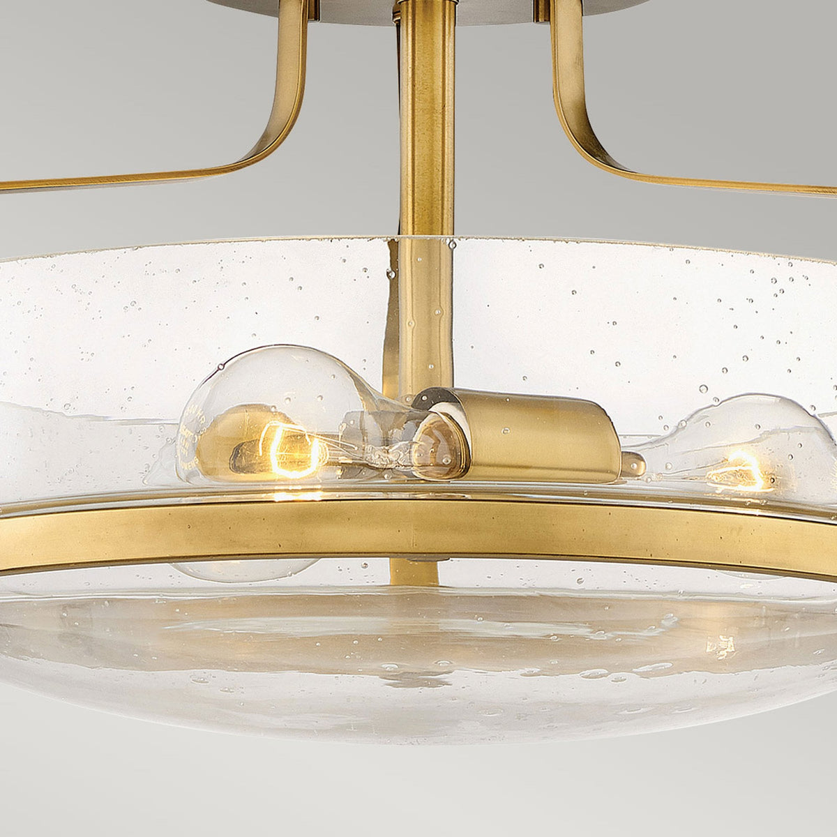 Harper Small Semi Flush Light in Heritage Brass with Clear Seeded Glass Diffuser