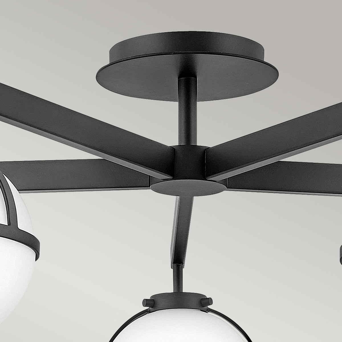Hollis IP44 Five Arm Ceiling Light in Black with Opal Glass