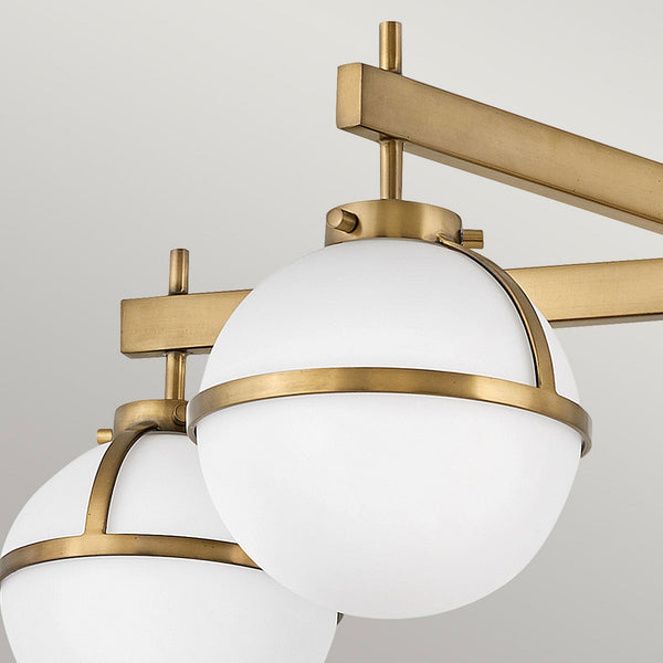 Hollis IP44 Five Arm Ceiling Light in Heritage Brass with Opal Glass