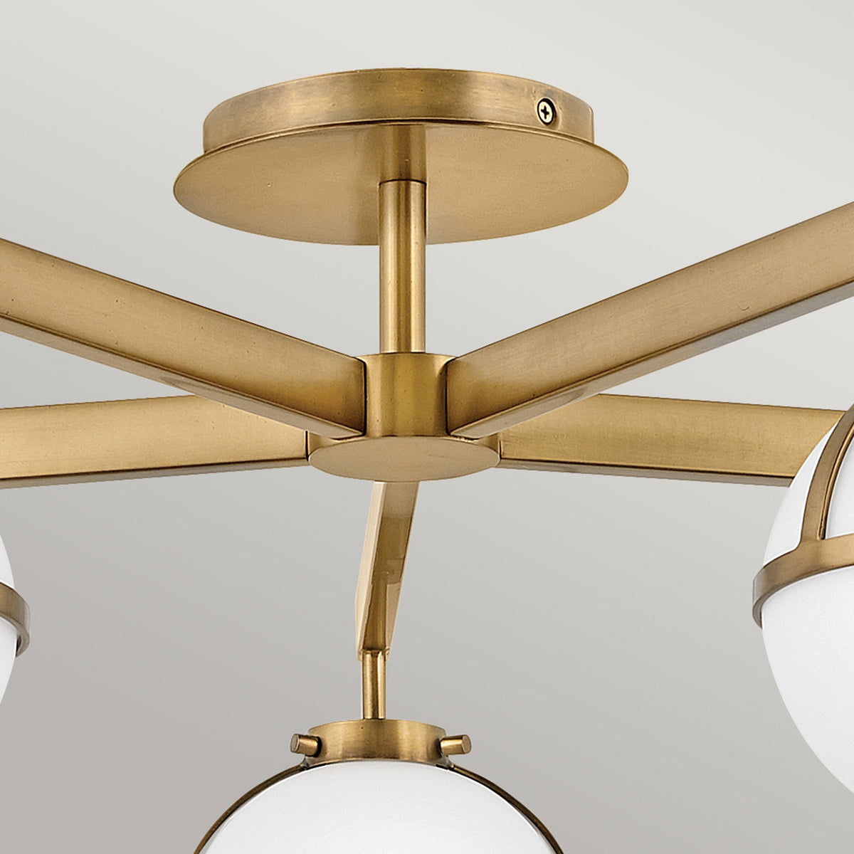 Hollis IP44 Five Arm Ceiling Light in Heritage Brass with Opal Glass