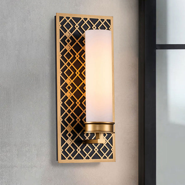 Ziggy Single IP44 Wall Light in Gold and Black with White Opal Glass Diffuser