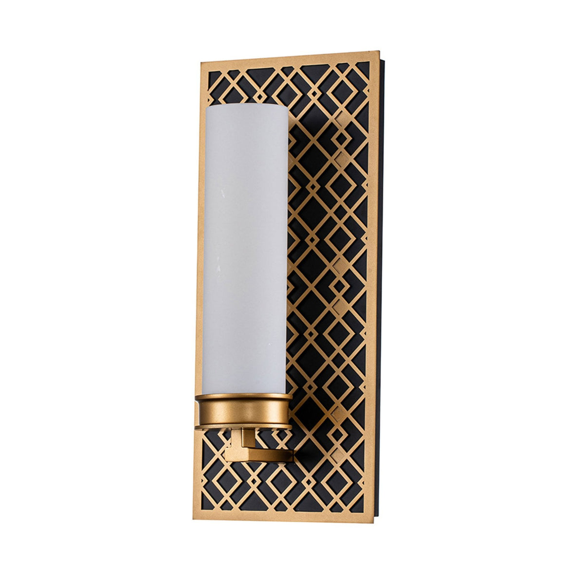 Ziggy Single IP44 Wall Light in Gold and Black with White Opal Glass Diffuser