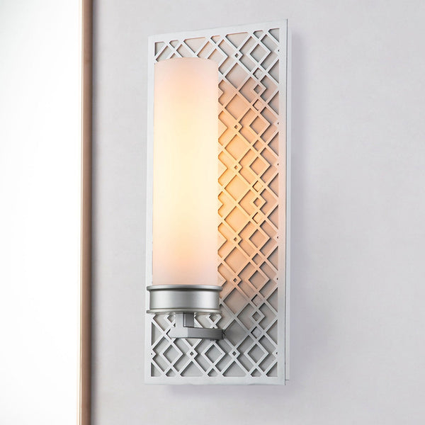 Ziggy Single IP44 Wall Light in Silver with White Opal Glass Diffuser