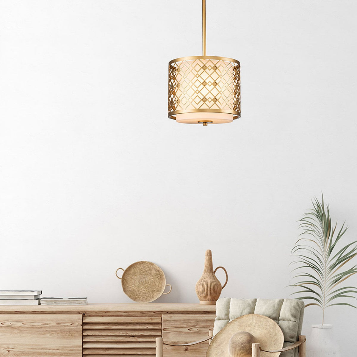 Ziggy Small Duo Mount Pendant or Semi Flush in Gold with White Opal Glass Diffuser