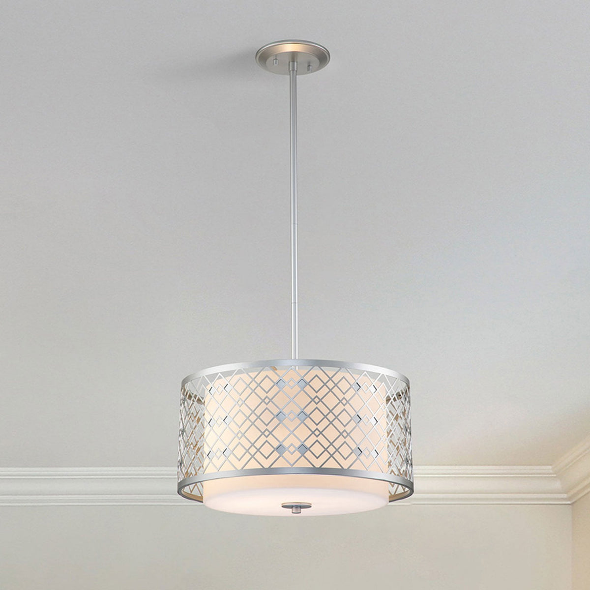 Ziggy Medium Duo Mount Pendant or Semi Flush in Silver with White Opal Glass Diffuser