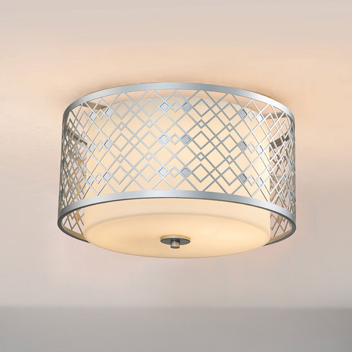 Ziggy Medium Flush in Silver with White Opal Glass Diffuser