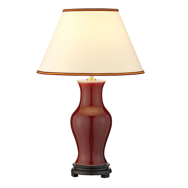 Majin Porcelain Table Lamp in Oxblood Red with Cream Shade