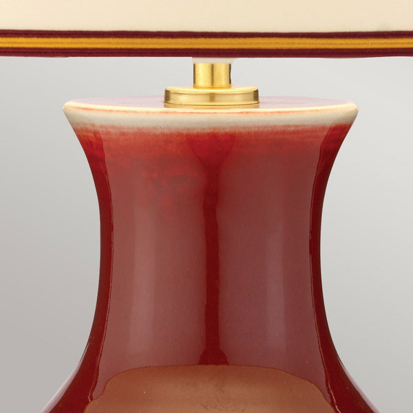 Majin Porcelain Table Lamp in Oxblood Red with Cream Shade
