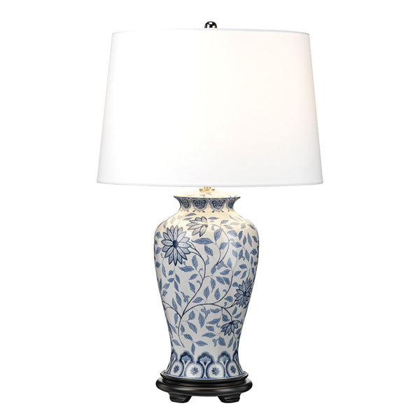 Ying Table Lamp with Blue and White Coloured Porcelain & White Shade