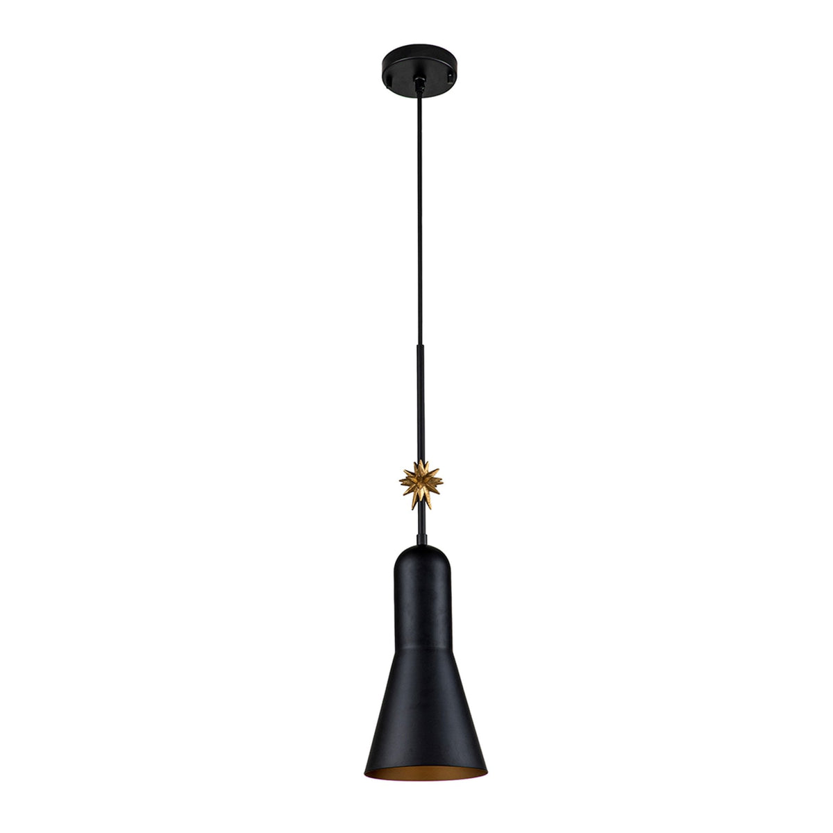 Etoile Medium Pendant in Matte Black and Gold Leaf