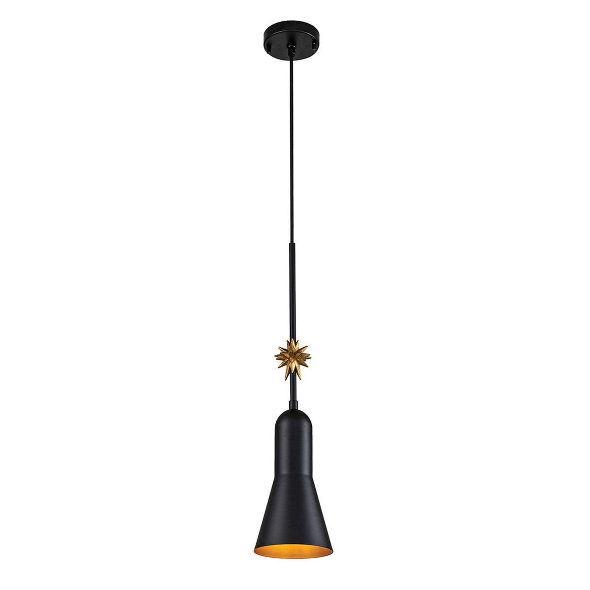 Etoile Small Pendant in Matte Black and Gold Leaf