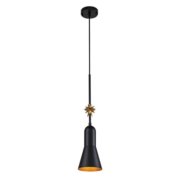 Etoile Small Pendant in Matte Black and Gold Leaf