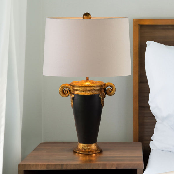 Gallier Table Lamp in Black and Gold with a White Shade