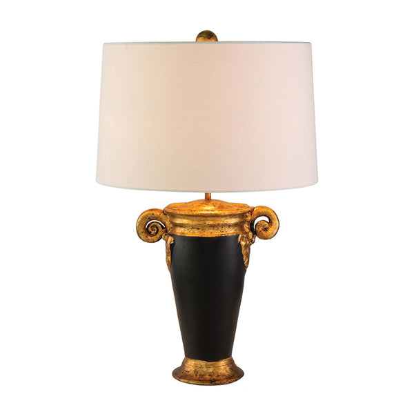 Gallier Table Lamp in Black and Gold with a White Shade