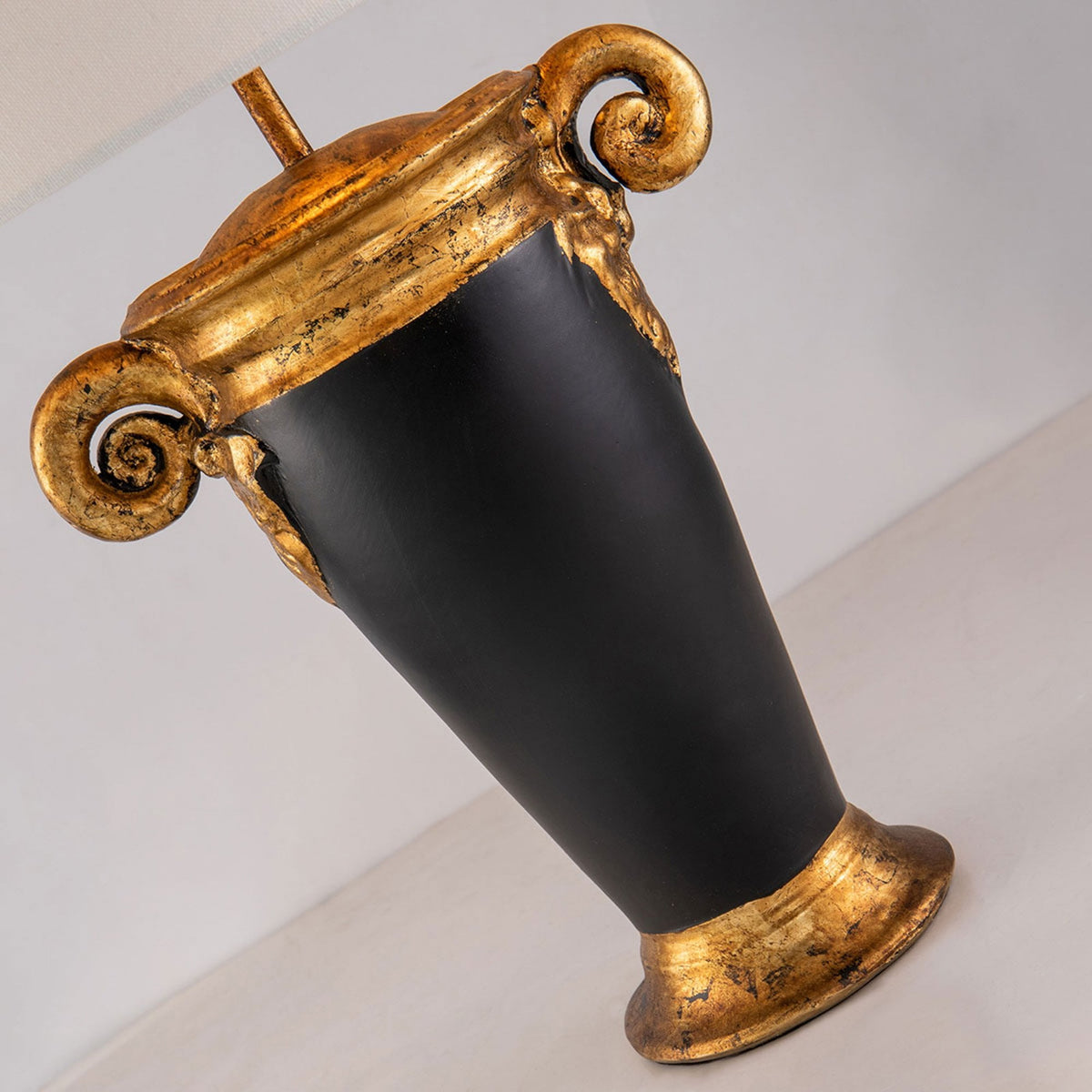 Gallier Table Lamp in Black and Gold with a White Shade