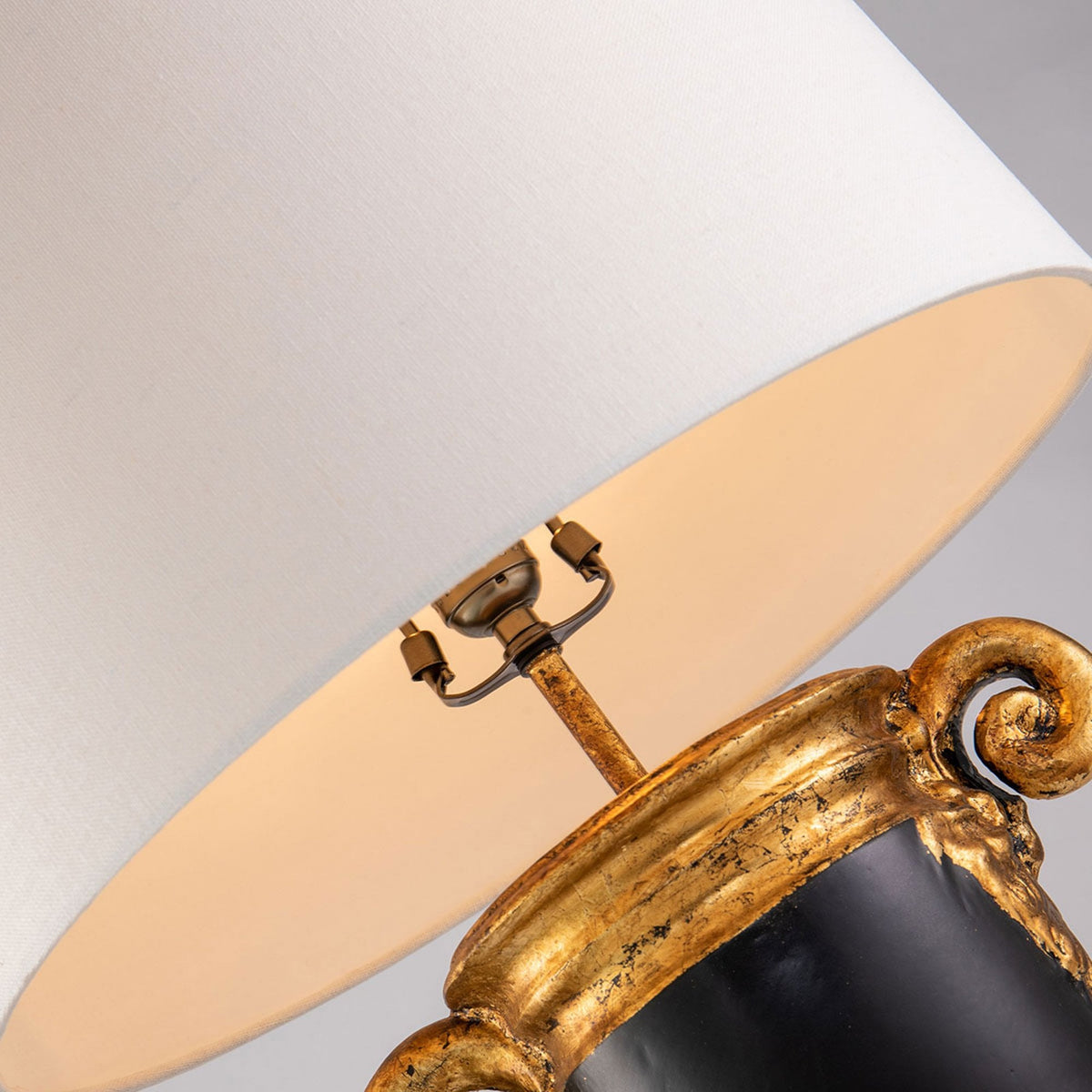 Gallier Table Lamp in Black and Gold with a White Shade