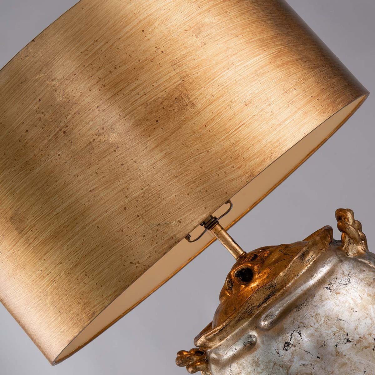Jackson Table Lamp in Antiqued Silver with Gold Leaf Accents and Distressed Gold Shade