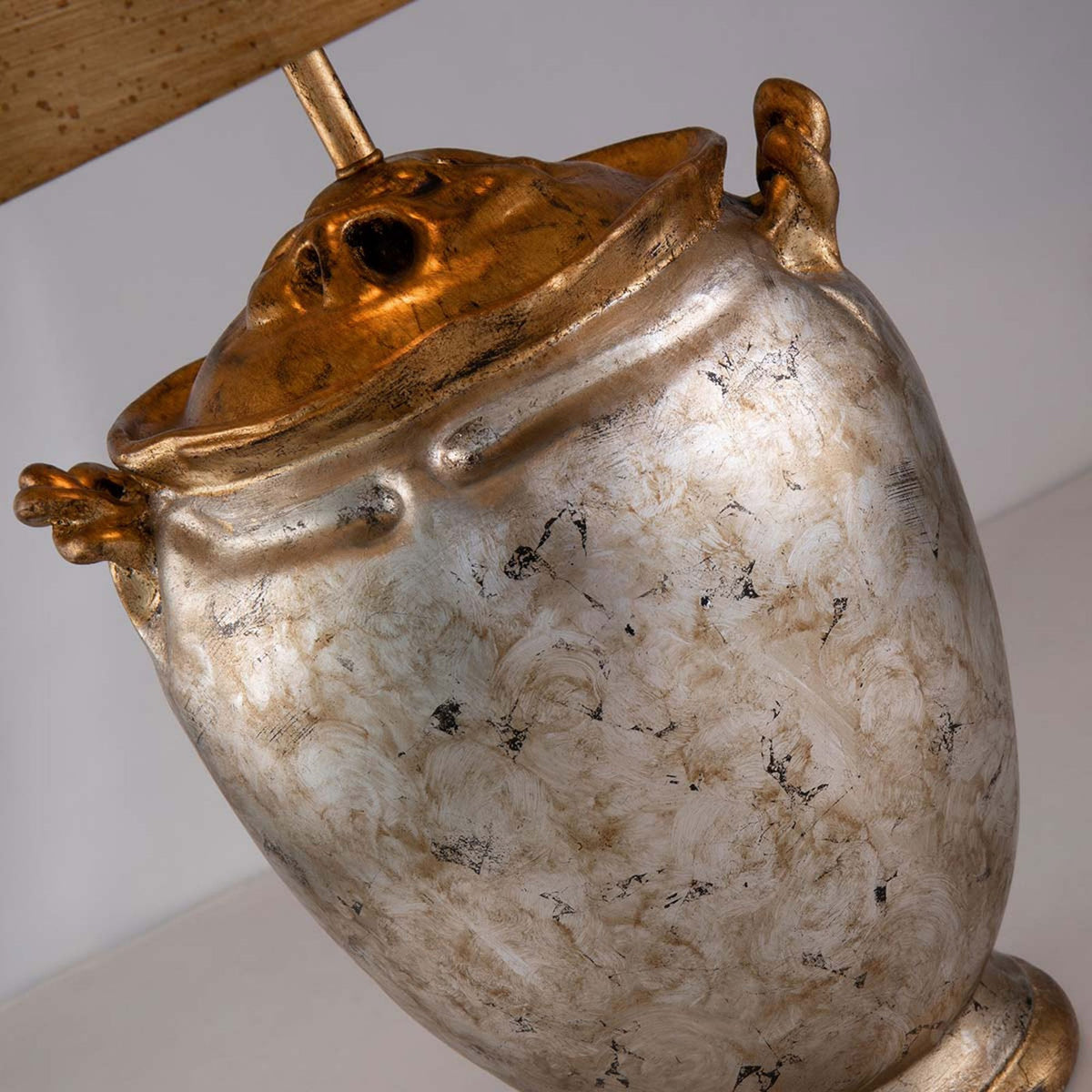 Jackson Table Lamp in Antiqued Silver with Gold Leaf Accents and Distressed Gold Shade