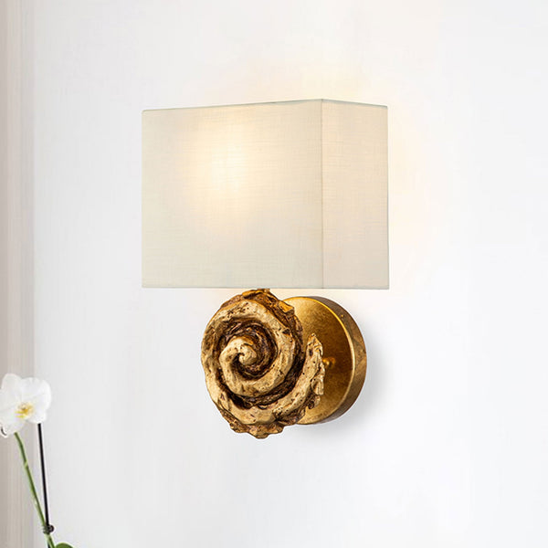 Swirl Large Wall Light in an Antiqued Gold Leaf Finish with Linen Shade
