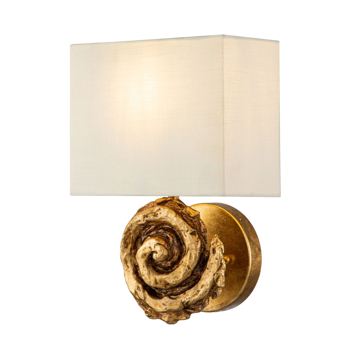 Swirl Large Wall Light in an Antiqued Gold Leaf Finish with Linen Shade