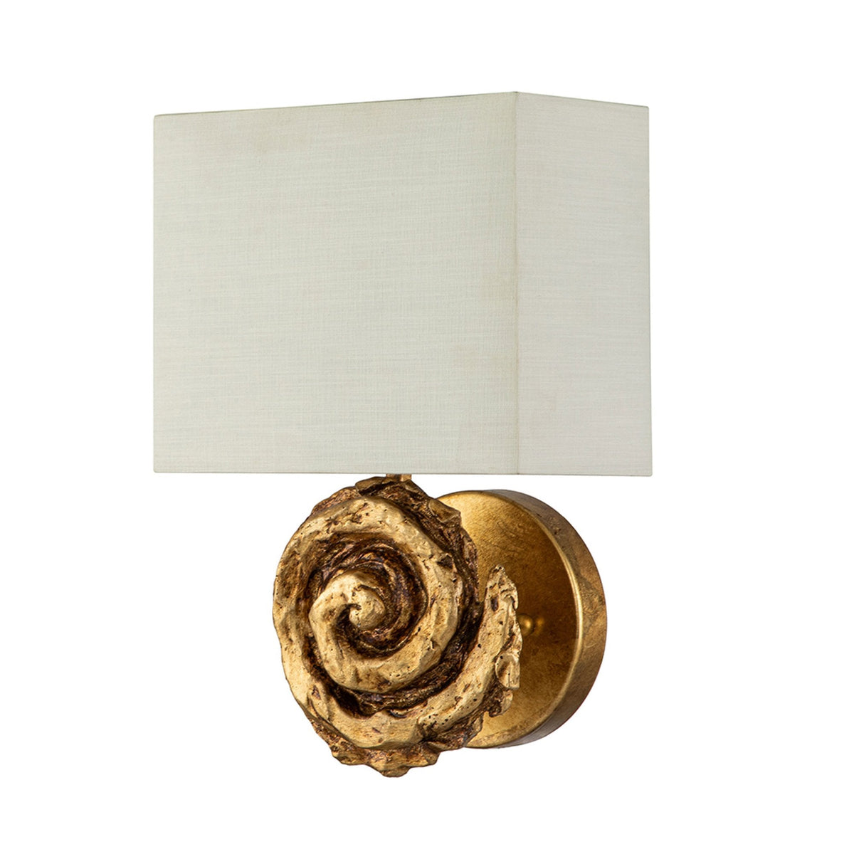 Swirl Large Wall Light in an Antiqued Gold Leaf Finish with Linen Shade
