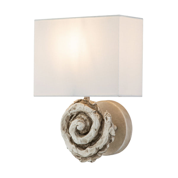 Swirl Large Wall Light in an Antiqued Bone White Finish with Linen Shade
