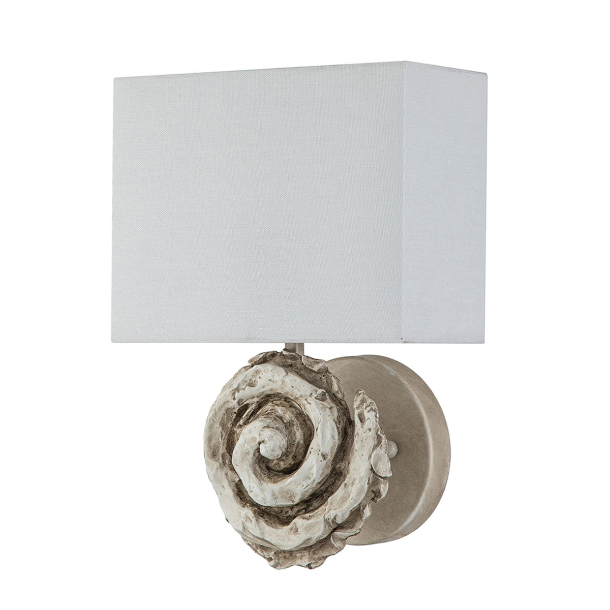 Swirl Large Wall Light in an Antiqued Bone White Finish with Linen Shade