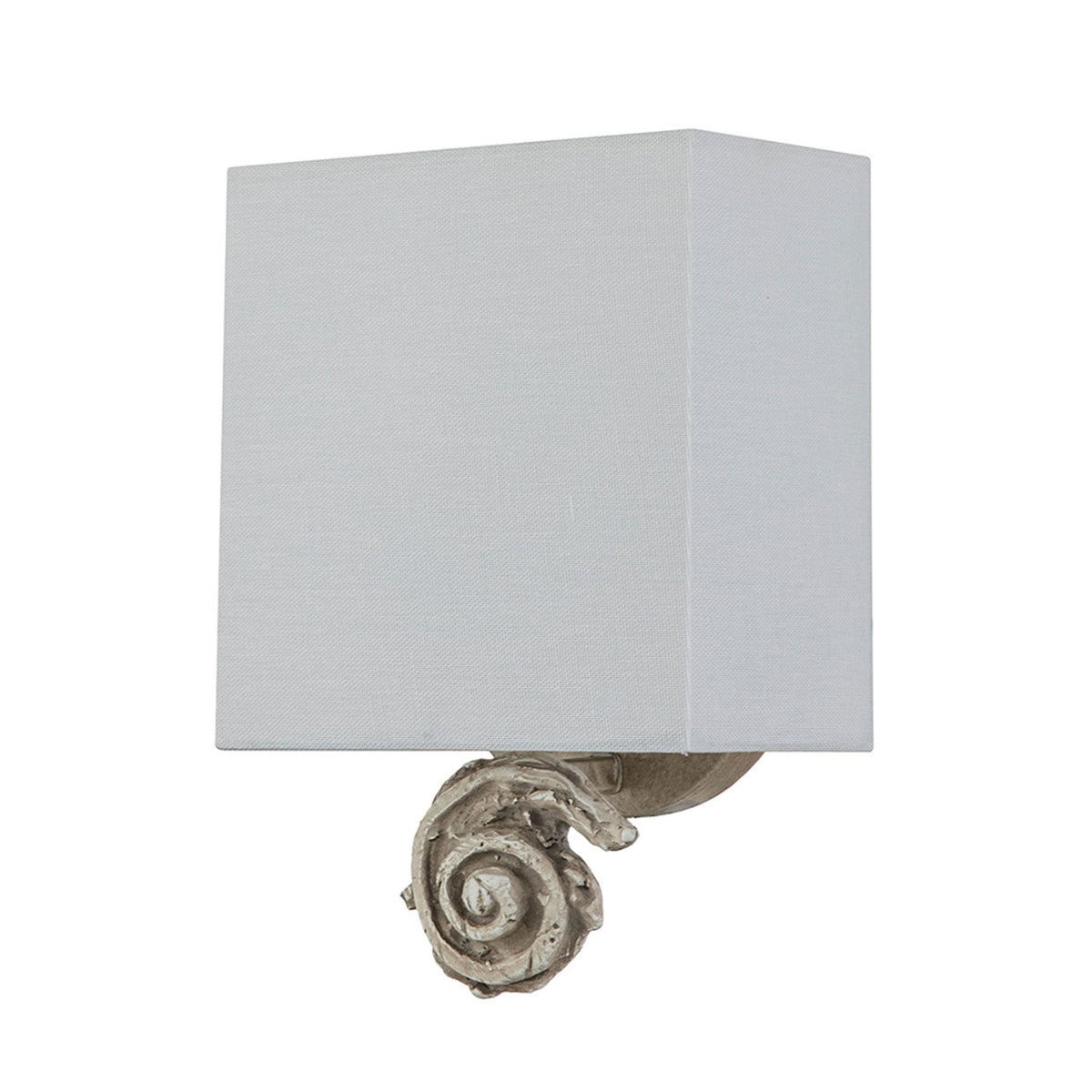 Swirl Small Wall Light in an Antiqued Bone White Finish with Linen Shade
