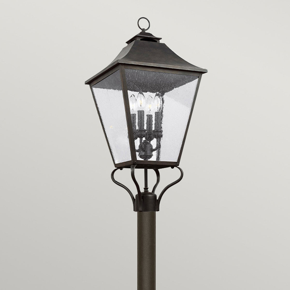 Galena 4 Light Lamp Post in Sable Finish with Seeded Glass Panes