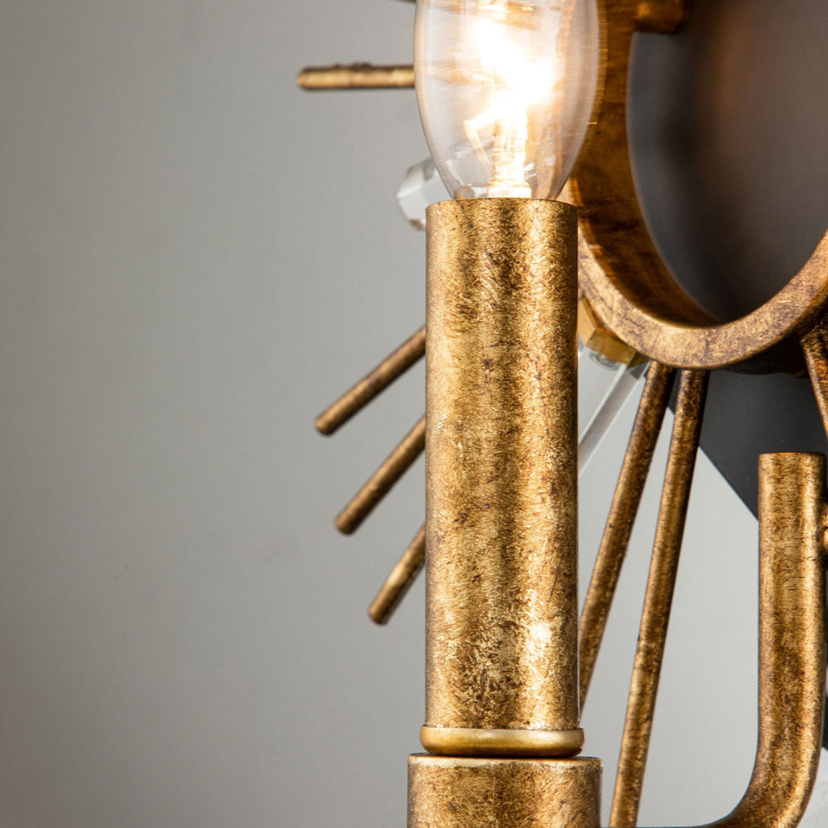Sun King Wall Light in a Gold Leaf Finish with Cut Glass Crystals