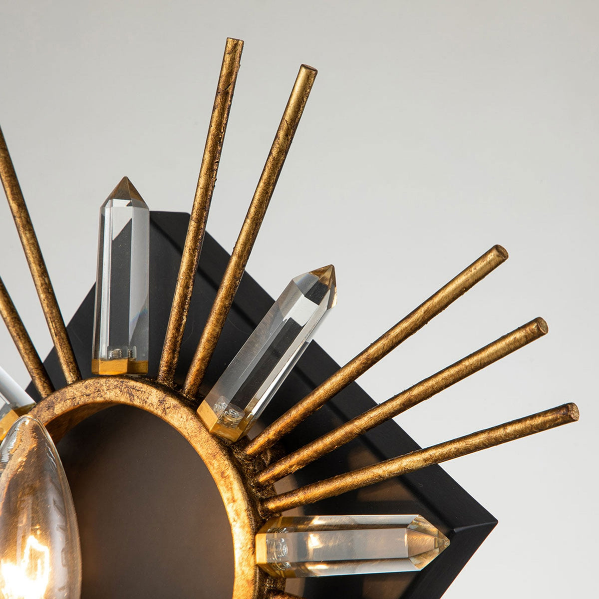 Sun King Wall Light in a Gold Leaf Finish with Cut Glass Crystals