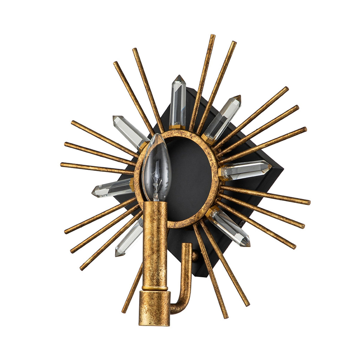 Sun King Wall Light in a Gold Leaf Finish with Cut Glass Crystals