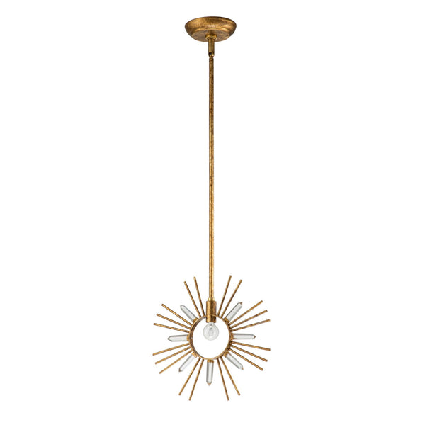 Sun King Single Pendant in a Gold Leaf Finish with Cut Glass Crystals