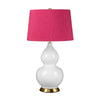 Isla Table Lamp in White with Aged Brass Metalwork and Cranberry Pink Shade