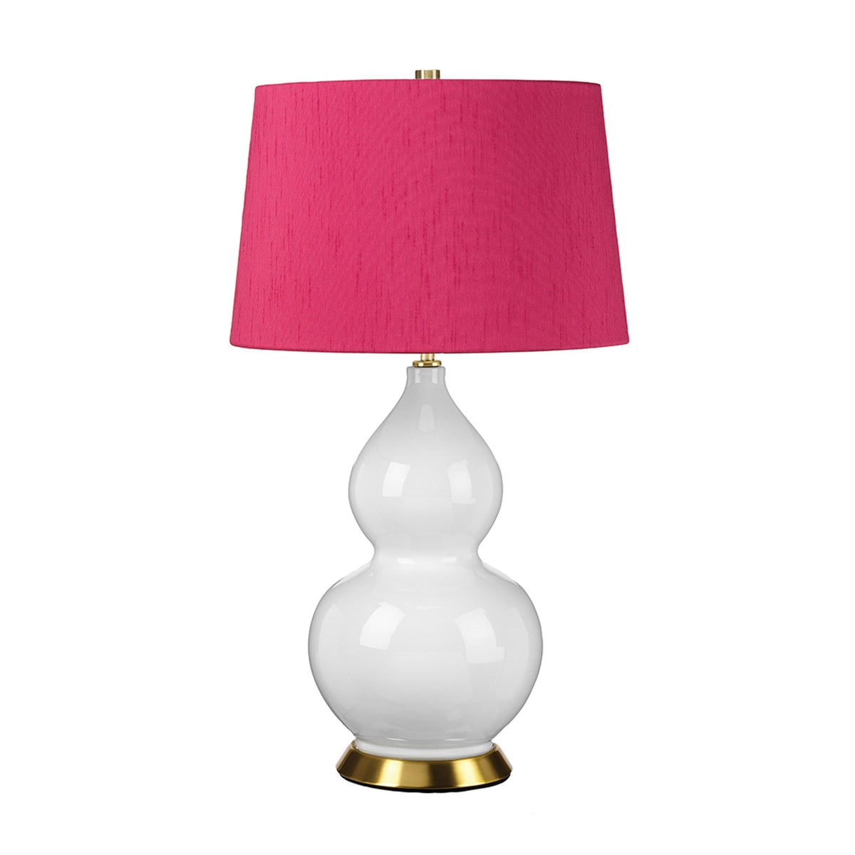 Isla Table Lamp in White with Aged Brass Metalwork and Cranberry Pink Shade