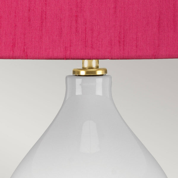 Isla Table Lamp in White with Aged Brass Metalwork and Cranberry Pink Shade