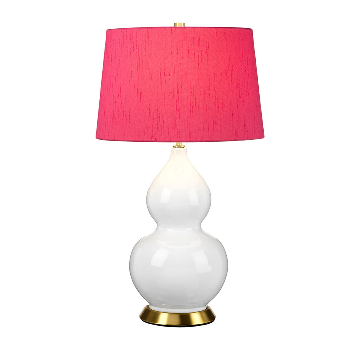 Isla Table Lamp in White with Aged Brass Metalwork and Cranberry Pink Shade