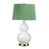 Isla Table Lamp in White with Aged Brass Metalwork and Okra Green Shade