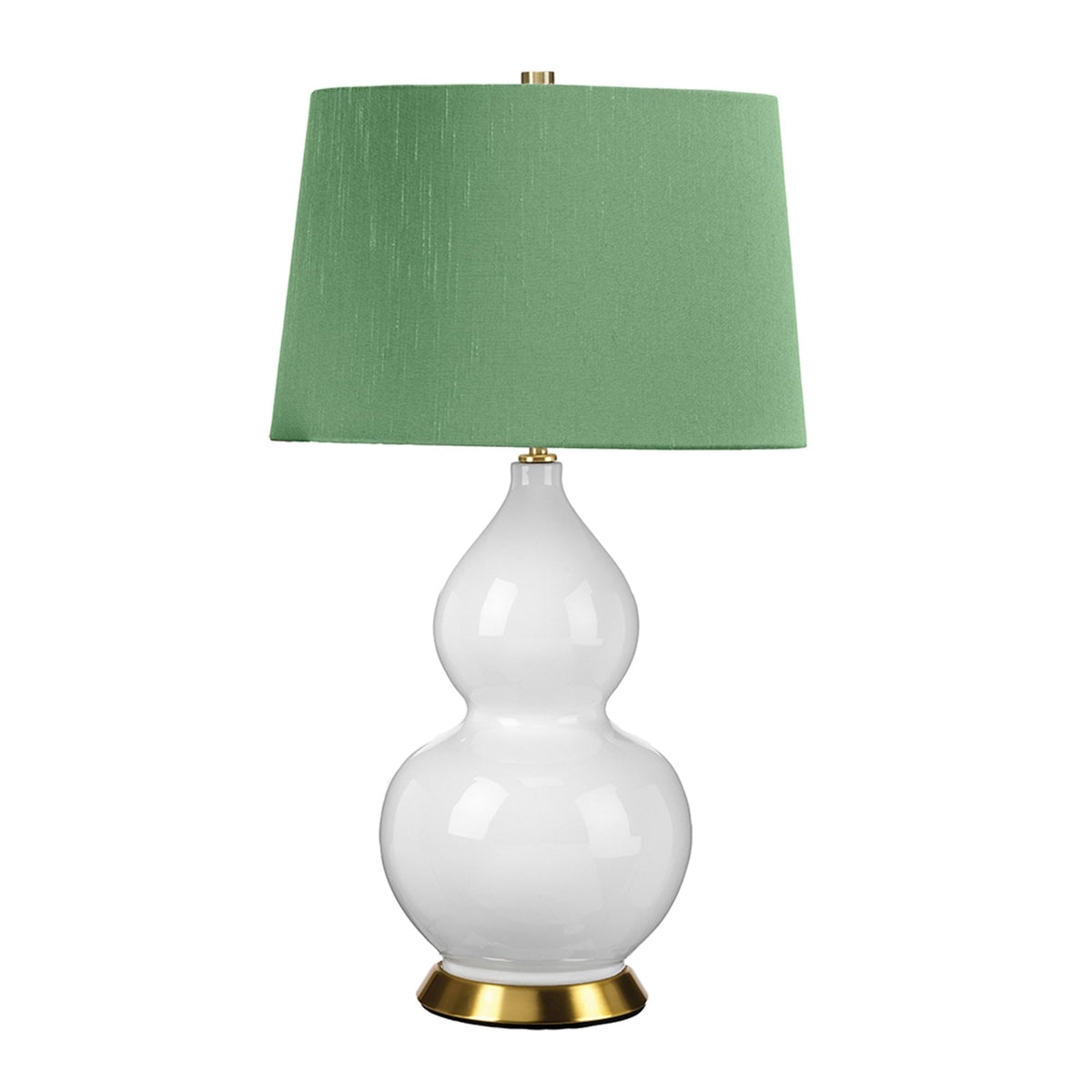 Isla Table Lamp in White with Aged Brass Metalwork and Okra Green Shade