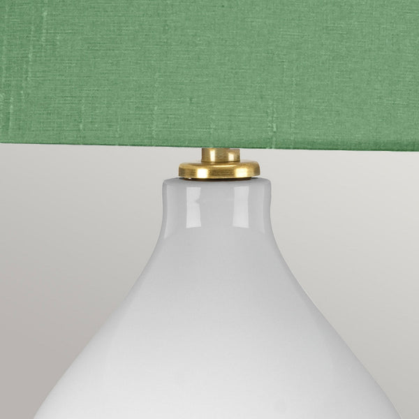 Isla Table Lamp in White with Aged Brass Metalwork and Okra Green Shade