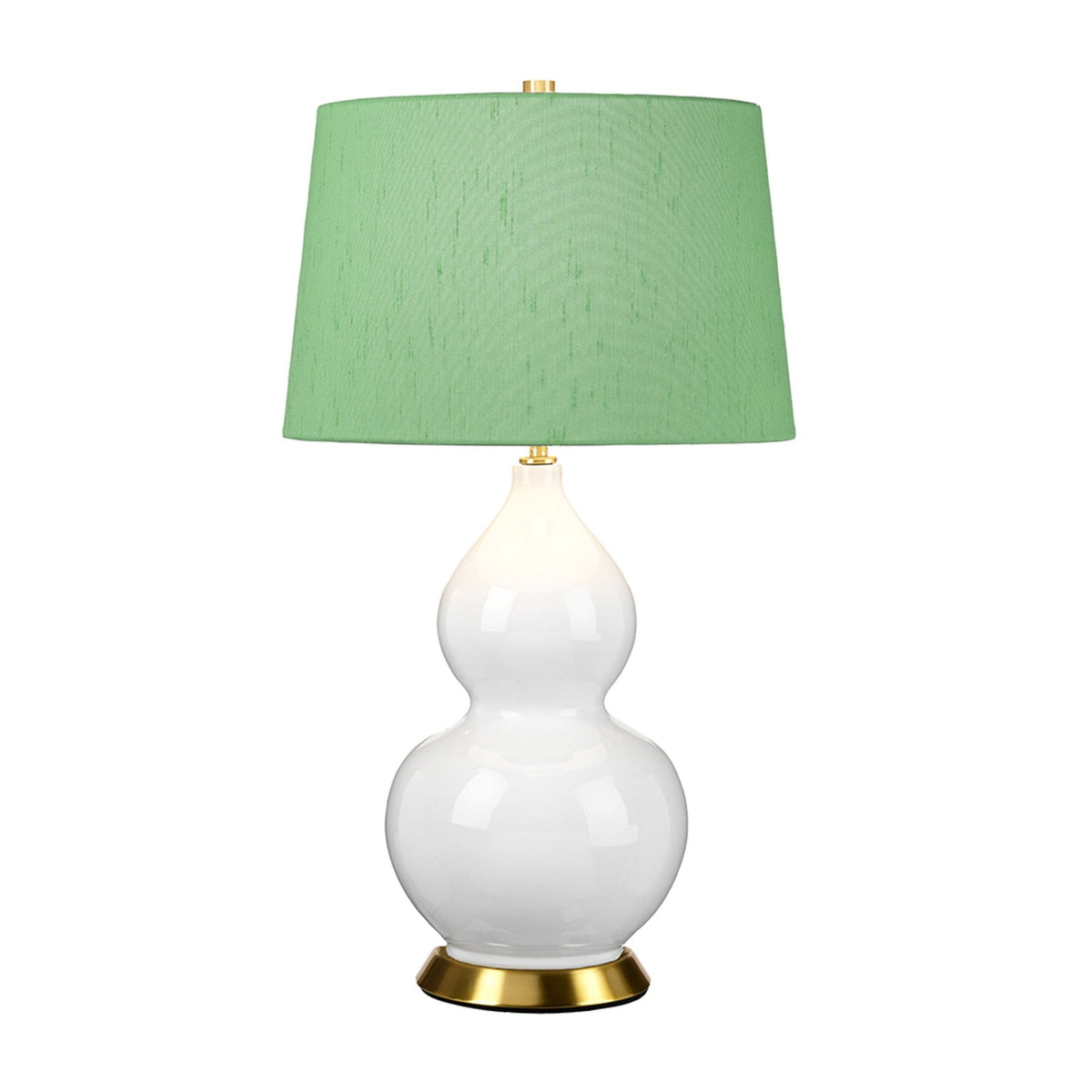 Isla Table Lamp in White with Aged Brass Metalwork and Okra Green Shade