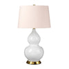 Isla Table Lamp in White with Aged Brass Metalwork and Ballerina Pink Shade