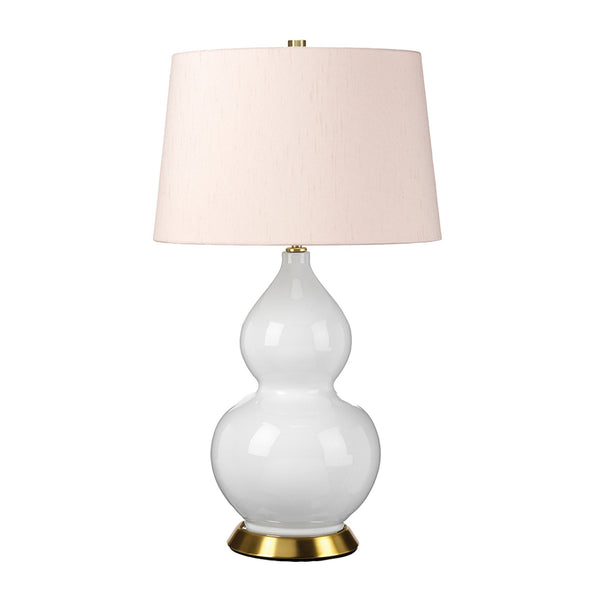 Isla Table Lamp in White with Aged Brass Metalwork and Ballerina Pink Shade