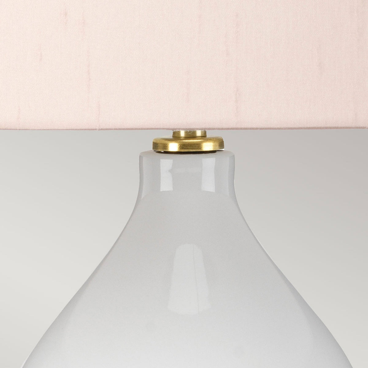 Isla Table Lamp in White with Aged Brass Metalwork and Ballerina Pink Shade