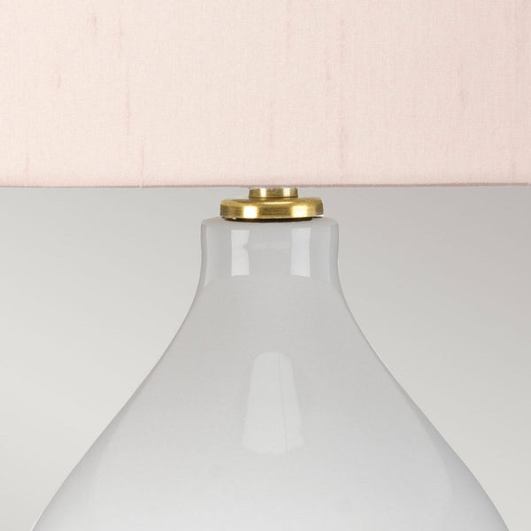 Isla Table Lamp in White with Aged Brass Metalwork and Ballerina Pink Shade