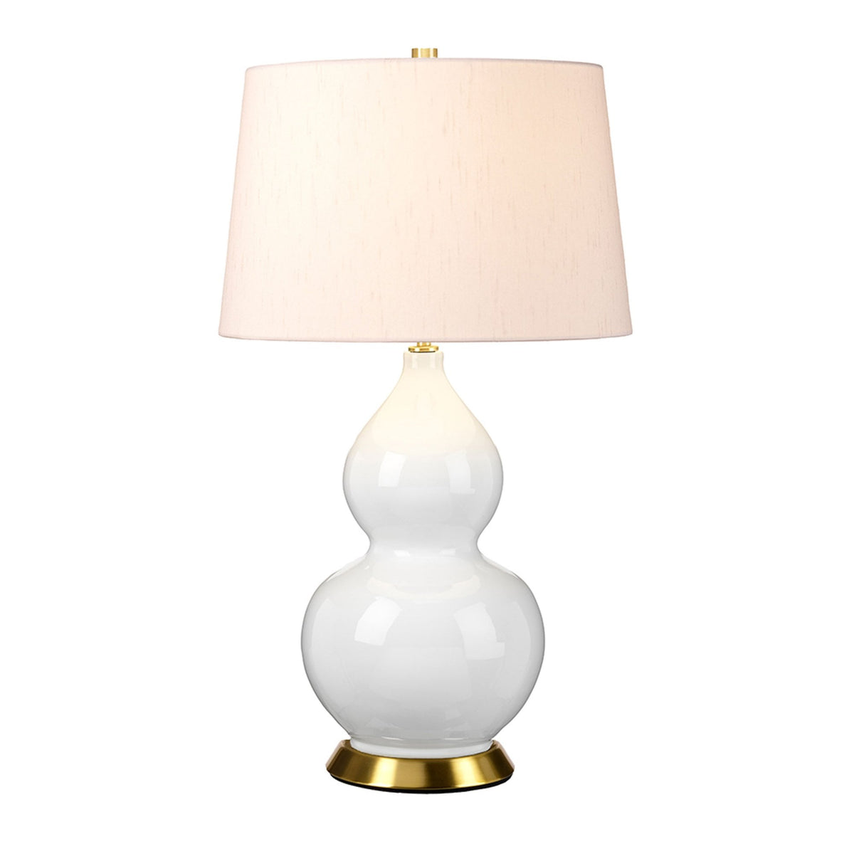 Isla Table Lamp in White with Aged Brass Metalwork and Ballerina Pink Shade